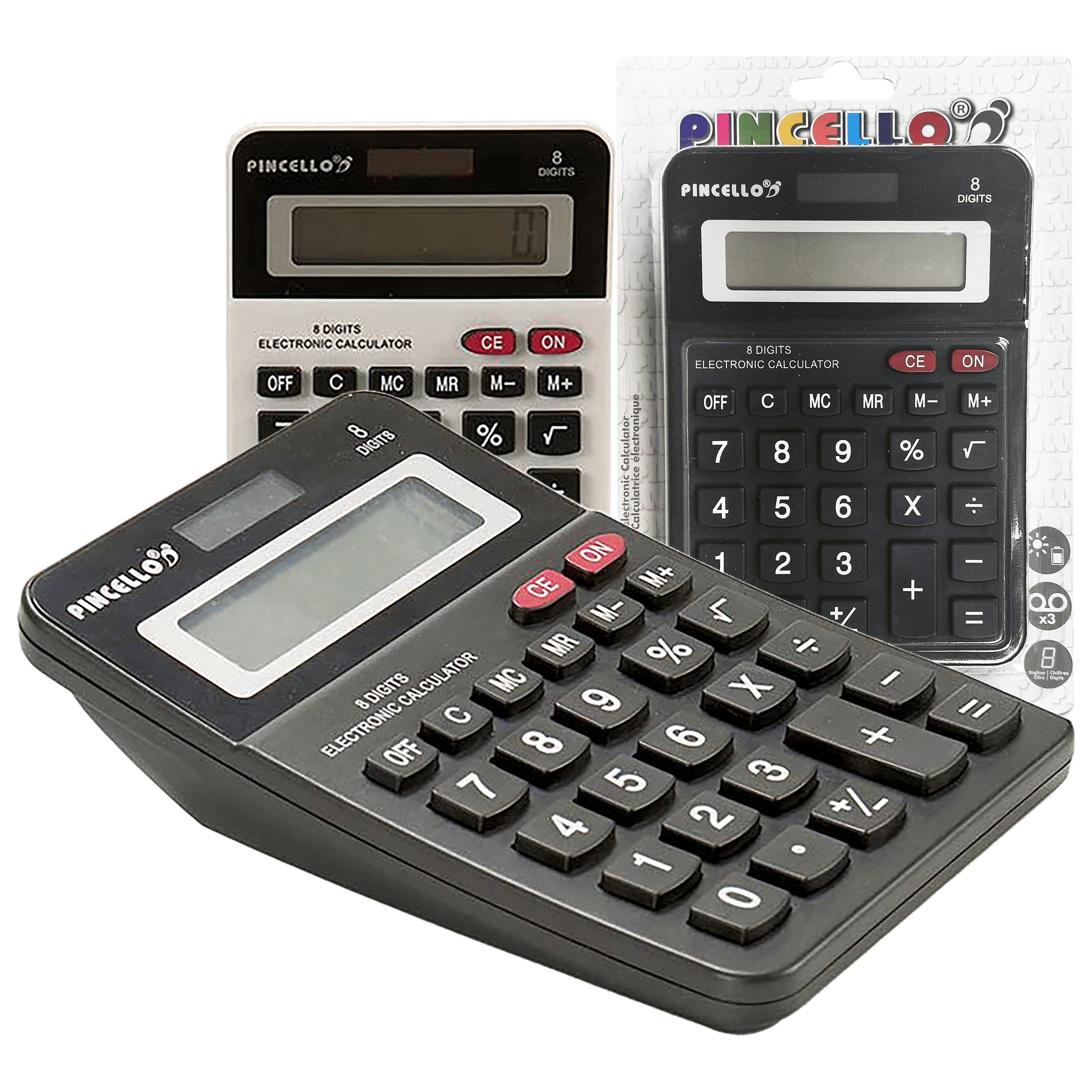 OBLAIT Basisbureaucalculator 8 Cijfers Zwart-Wit Kleur | Rekenmachine Met Dubbele Kracht, Zonne-Energie En Batterij | Ideaal Voor Kantoor, Thuis, School...