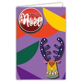 AFIE Kaart Vrolijk Kerstfeest Glanzende Tekst Reliëf met Envelop 12 x 17,5 cm Hoofd Rendier Hout Versierd Geometrische Illustratie Beste Wensen Feestdagen Einde van het Jaar
