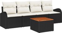 vidaXL Tuinbank Set 5-delig Zwart Polyrattan 2 zitplaatsen
