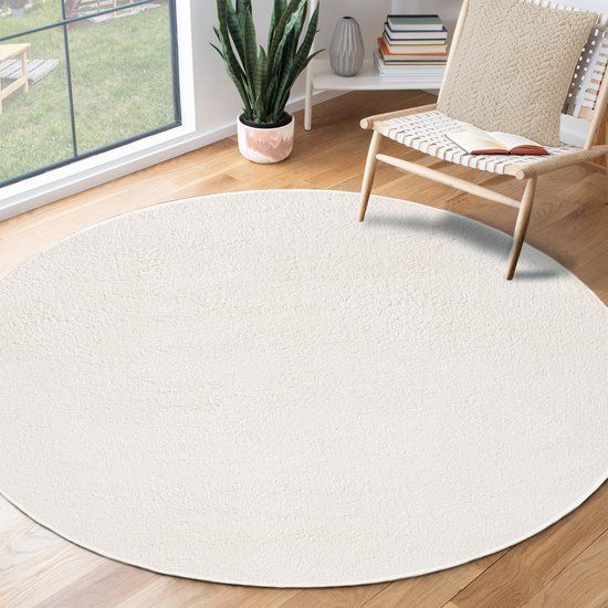 the carpet RELAX – Extra Zacht & Wasbaar Vloerkleed tot 30°C met Antislip Onderzijde – Fluweelachtige Structuur – Voor Slaapkamer of Woonkamer – Crème, rond 200 cm