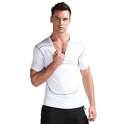 BaronHong Heren Compression Pure Color strak shirt tops voor sport fitness (wit, 2XL)