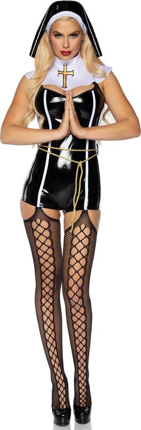 Leg Avenue Zondige Zuster Halloween Kostuum - Zwart - XL
