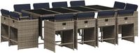 vidaXL 13-delige tuinset met kussens, grijs, polyrotan