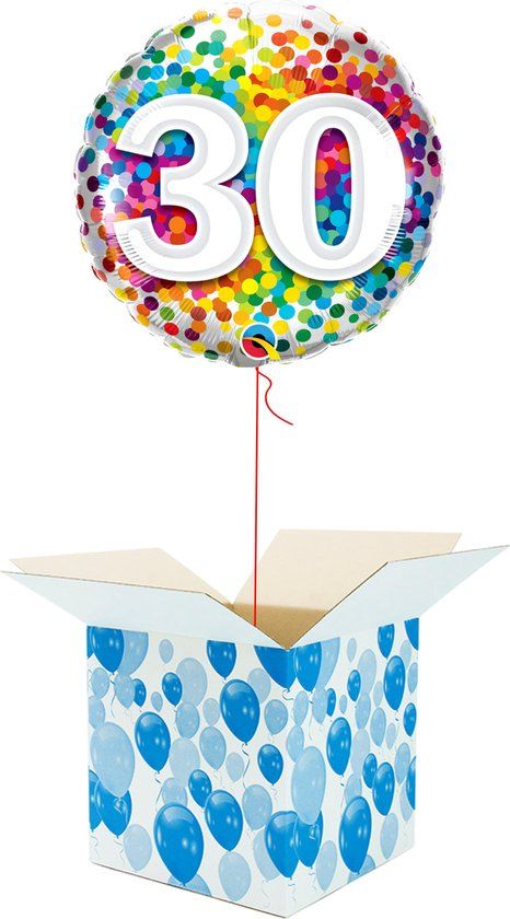 Helium Ballon Verjaardag 30 Jaar - Confetti dots - Cadeauverpakking - Folieballon