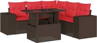 vidaXL 6-delige tuinbankset met kussens, bruin, polyrotan