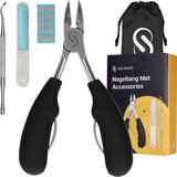 Skeraxo Nailcutter Pro - Professionele Nagelschaar - Nageltang voor Kalknagels en Hoekjes - Hoektang met Dubbele Overbrenging - Sterke Dubbelscharniertang - Zwart | Grijs