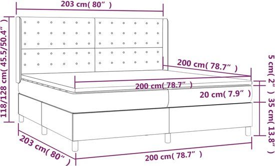 vidaXL Boxspring met matras fluweel lichtgrijs 200x200 cm