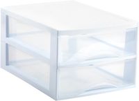 Plasticforte Ladekastje bureau organizer - 2 lades - wit/transparant - L26 x B35 x H19 cm - kunststof