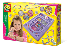 SES - Mega kralenset - zelf sieraden maken - verschillende kralen, bedels, waxkoord en draad - met ontwerptool, sluitingen en veilige naald