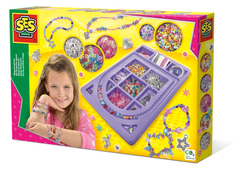 SES - Mega kralenset - zelf sieraden maken - verschillende kralen, bedels, waxkoord en draad - met ontwerptool, sluitingen en veilige naald