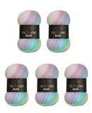 Wollbiene Batik Wol, 5 x 100 g, 500 gram wol met kleurverloop, meerkleurig, kleur: 2010 groen roze wit pastel