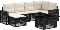 vidaXL Tuinbank Set 7-delig Zwart/Crème Poly Rattan