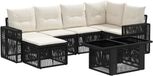 vidaXL Tuinbank Set 7-delig Zwart/Crème Poly Rattan