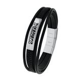by Scorpions 2040520 Armband van roestvrij staal en leer, uniseks, voor dames en heren, 19,5 + 1,5 cm, zilverkleurig in geschenkdoos