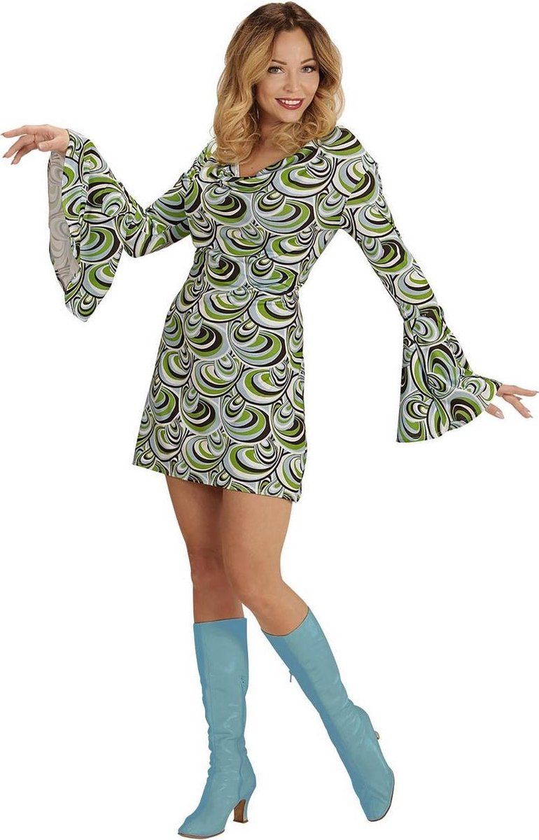 Widmann Hippie Kostuum | Groovy Gavin 70s Damesjurk, Golven Vrouw | XXL | Carnaval kostuum | Verkleedkleding