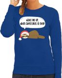 Bellatio Decorations Bol Luiaard Kerstsweater - Wake me up when christmas is over - blauw - voor dames - M