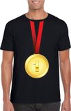 Bellatio Decorations Shoppartners Bv Gouden medaille kampioen shirt zwart heren - Winnaar shirt Nr 1 XL