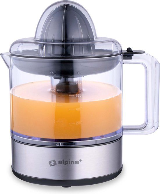 alpina Elektrische Citruspers - 30W/230V - Sinaasappelpers - Sap Reservoir 800ML - Filter voor Pulp en Pitjes - BPA-Vrij - Zilver