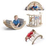 COSYLAND Montessori Klimboog met kussen, klimboog vanaf 1 jaar, houten | 4-in-1 voor klimmen, schommelen, kruipen, rusten, groot kussen met afneembare overtrek, 80 x 46 x 30 cm