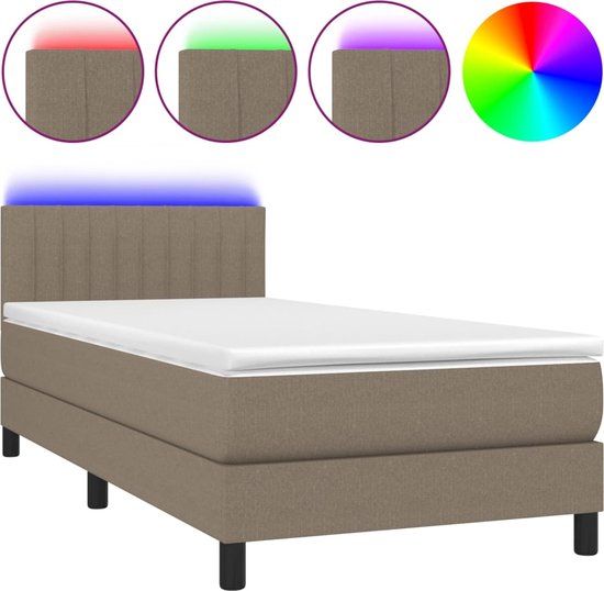 vidaXL Boxspring met matras en LED stof taupe 90x190 cm