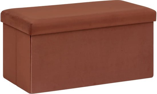 Atmosphera Poef/krukje/hocker Amber - Opvouwbare zit opslag box - fluweel bordeaux rood - 76 x 38 x 38 cm - MDF/polyester - 120 liter inhoud