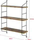 [en.casa] Wandrek met 3 niveaus, opbergkast met 3 planken in industriële stijl, staal, MDF, pvc, 48 x 15 x 64 cm, donker houteffect