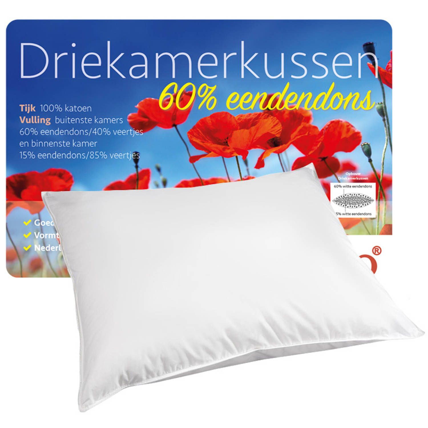 iSleep 3-kamer donzen hoofdkussen - wit