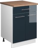 Vicco Fame-Line Onderkast voor spoelbak/kookplaat, Donkerblauw hoogglans/Wit, 60 cm met lade