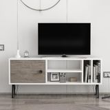 Hanah Home Stijlvolle tv-unit, wit en donkergrijs, 120 x 25 x 51,6 cm, 100% melamine gecoat particle board, 18 mm dik, wandbevestiging met meerdere planken
