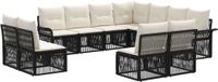 vidaXL Tuinbank Set 11-delig Zwart Polyrattan
