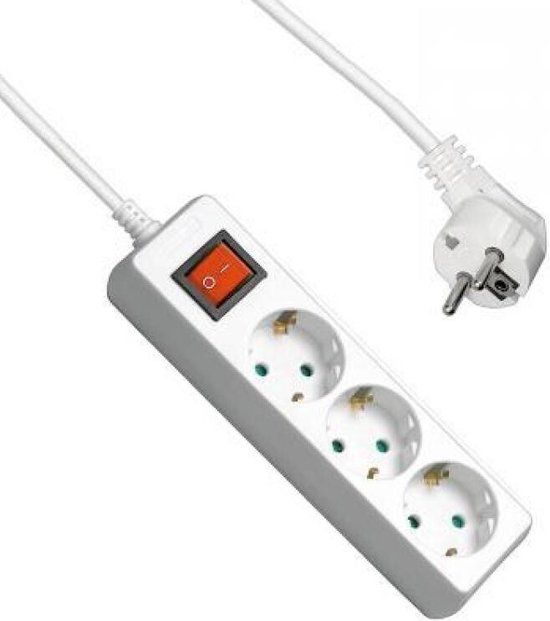 Allteq Stekkerdoos met schakelaar - 3-voudig - 5 meter - Wit