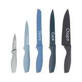 MasterChef Messenset, Messen Keuken Set (5-delige) met Broodmes, Koksmes, Vleesmes, Schilmesjes & Universeelmes, Roestvrĳ Staal, Antiaanbakbladen, SoftGrip Handgrepen, Scherpe Bladen, Blauw