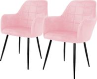 ECD Germany Eetkamerstoel set van 2 met rugleuning en armleuningen Roze keukenstoel met microvezel fluwelen hoes