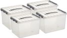 Sunware Q-line Boîte de rangement - 22 Litres - Transparent/Argent - Set de 4