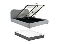 Vente-unique Bed met opbergruimte stof lichtgrijs 120 x 190 cm