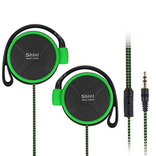 Ohfruit Bedrade Hoofdtelefoon met Oorhaak - 3.5mm Stereo Sport Oorhaak Oortelefoon Super Bass Sport Oordopjes voor Mp3 Speler Computer Mobiele Telefoon Groen