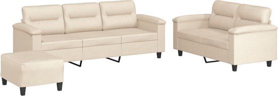 vidaXL 3-delige Loungeset met kussens microvezelstof beige