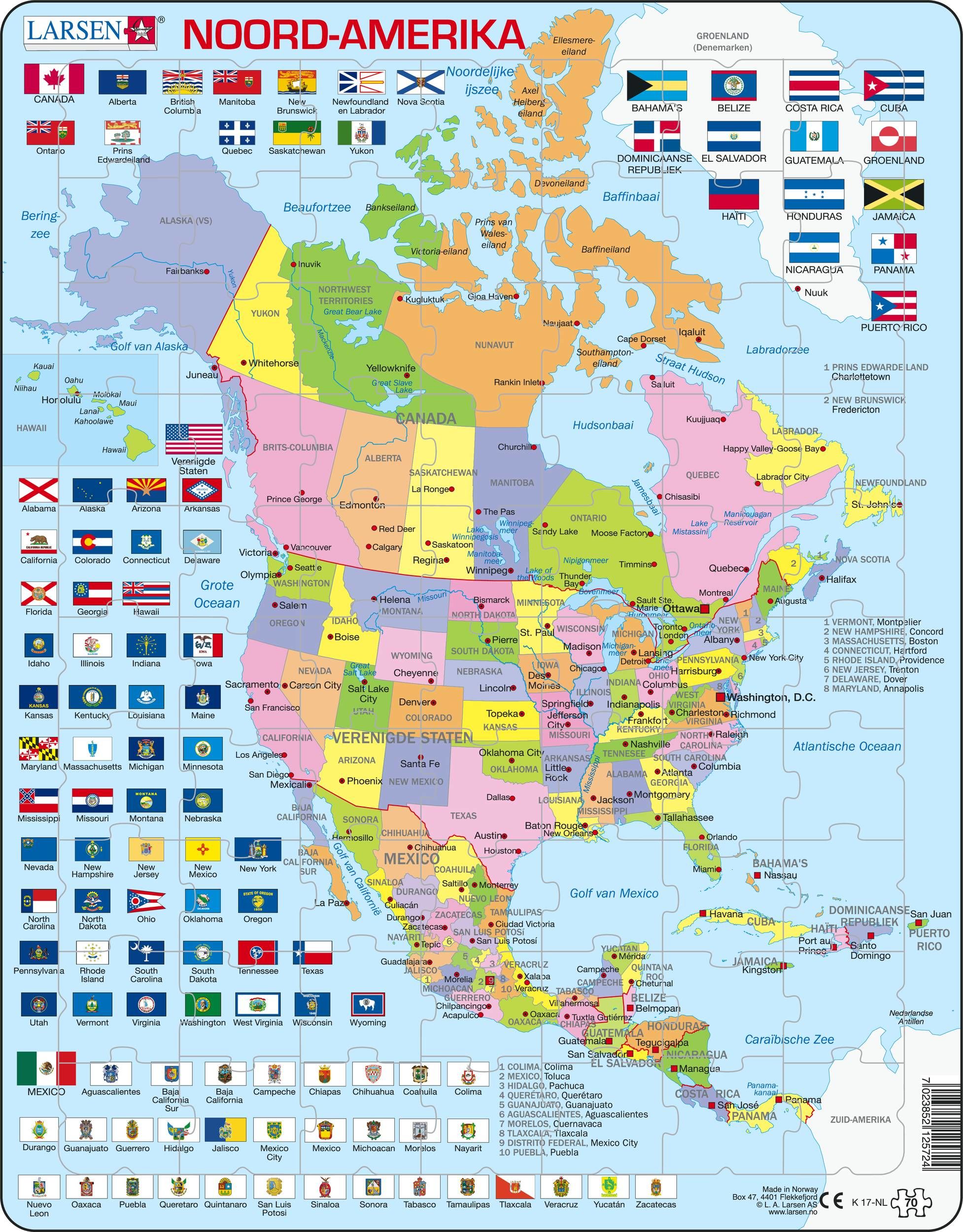 Larsen Maxi Puzzle - North America Map - 70 Pieces