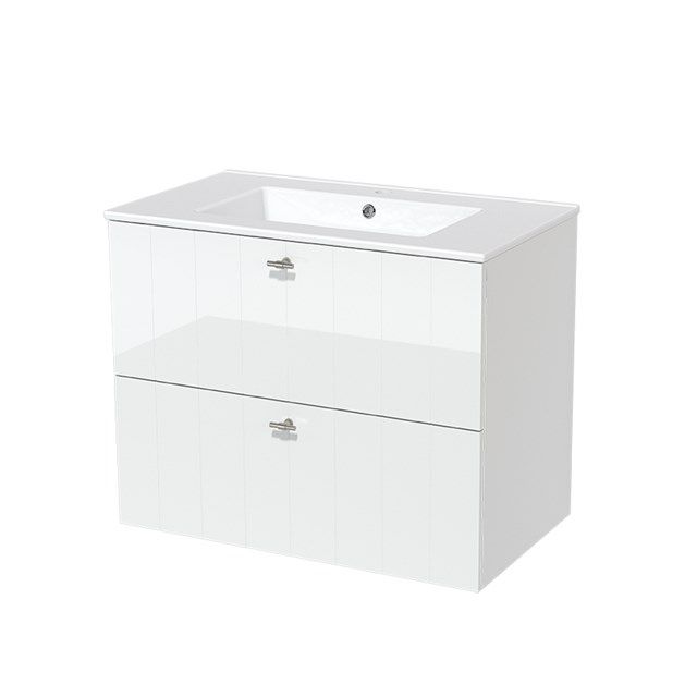 Maxaro Badkamermeubel 80cm Modulo Hoogglans Wit 2 Lades Lamel Wastafel Keramiek