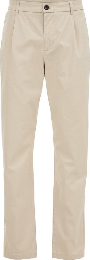 WE Fashion Heren Tapered Fit Chino Broek Beige Katoen Elastan 33/32