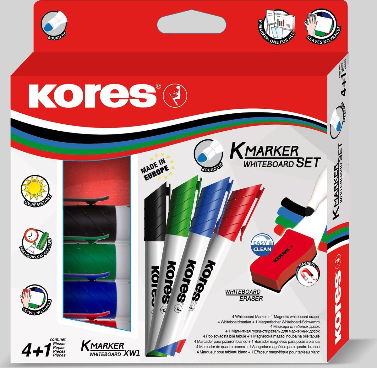 KORES Whiteboard & Flipover markers XW1 - 4 stuks - diverse kleuren