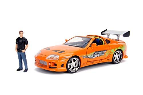 Jada Toys Fast & Furious Brian's 1995 Toyota Supra, auto, tuning-model, schaal 1:24, met spoiler, te openen deuren, motorkap en kofferbak, afneembaar dak, inclusief Brian O'Conner figuur, oranje