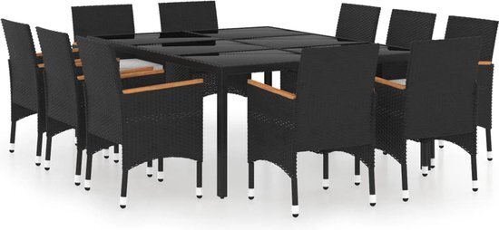 vidaXL 11-delige Tuinset poly rattan zwart