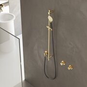 hotbath Cobber glijstang 90cm met wandaansluitbocht doucheslang 150cm en handdouche geborsteld messing (goud) PVD M308BBP