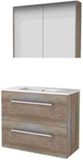 Basic Line Comfort 39 Badkamermeubelset - Ondiep - 80 x 39 cm - Met Grepen - 2 Lades - Keramische Wastafel - 1 Kraangat - Spiegelkast - Scotch Oak