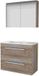 Basic Line Comfort 39 Badkamermeubelset - Ondiep - 80 x 39 cm - Met Grepen - 2 Lades - Keramische Wastafel - 1 Kraangat - Spiegelkast - Scotch Oak