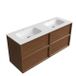 Saniclass Holz Frame Badkamermeubelset - 140x45x61.5cm - Flow solid surface wastafel wit - 2 wasbakken - 2 kraangaten - 4 lades - mat walnut pure (hout) SW1578618/SW1174117