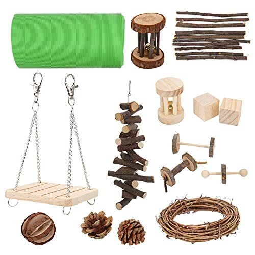 Pssopp 15 PCS Hamster Kauwspeelgoed Set Natuurlijke Houten Kies Kauwt Activiteit Speelgoed Tunnels Gym Oefening Leuk Speelgoed