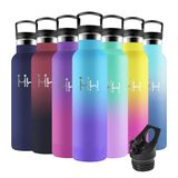 Motswedi Drinkfles van roestvrij staal, 1000 ml, BPA-Vrij, Drinkfles met Rietje, Koud en Warm, Roestvrijstalen Drinkfles, Lekvrij, Thermosfles voor Sport, Fitness, Outdoor, Yoga, Hemelsblauw & Paars