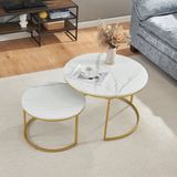 en.casa Salontafel Christchurch set van 2 rond marmer wit en goudkleurig